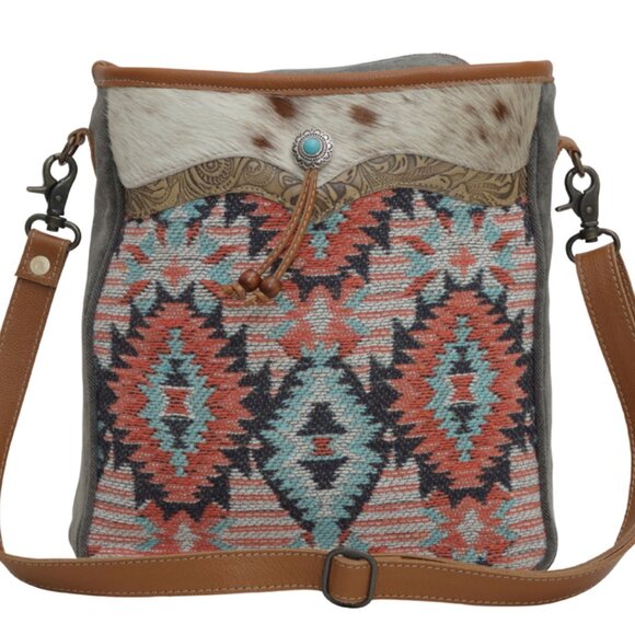 Myra Bag Genuine Leather Cotton Rug and Canvas "Purpose" Shoulder Bag - NEW - Picture 5 of 9